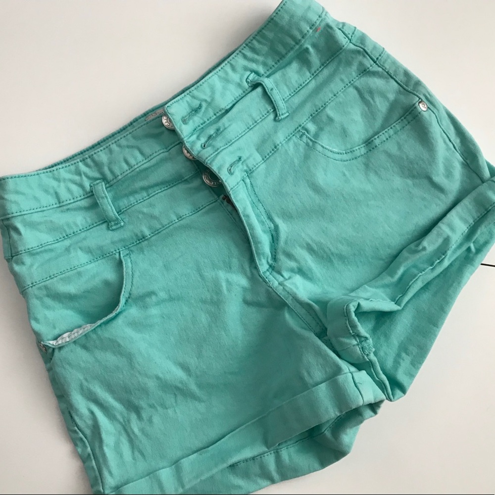 Celebrity Pink Jeans High Rise Button Fly Teal shorts